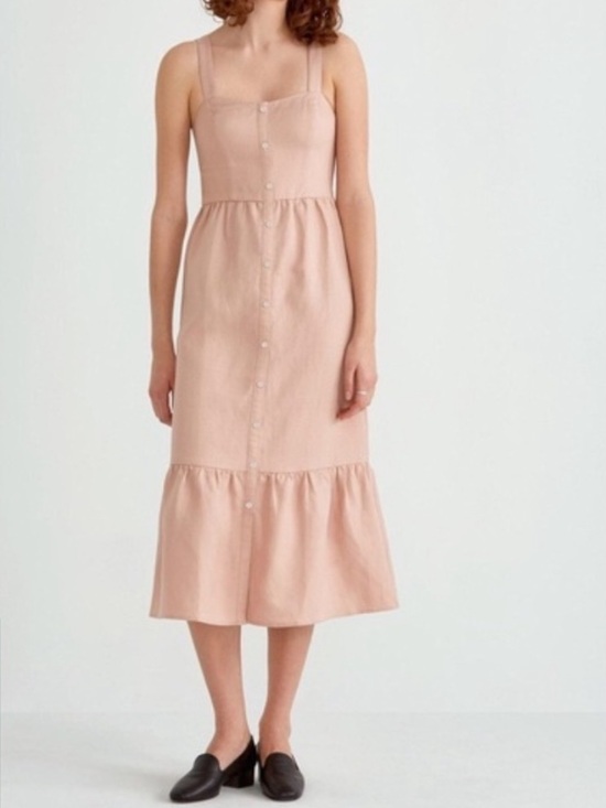Frank & Oak Dresses & Skirts - Frank and Oak button up ruffle dress M light peach pink tencel linen sundress